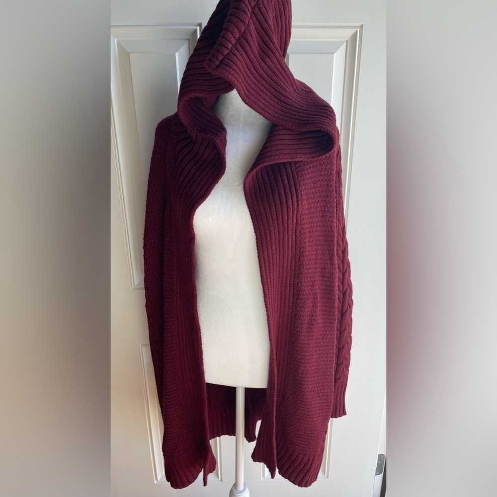 Honey Punch Burgundy Hooded Knit Cardigan Size XXL